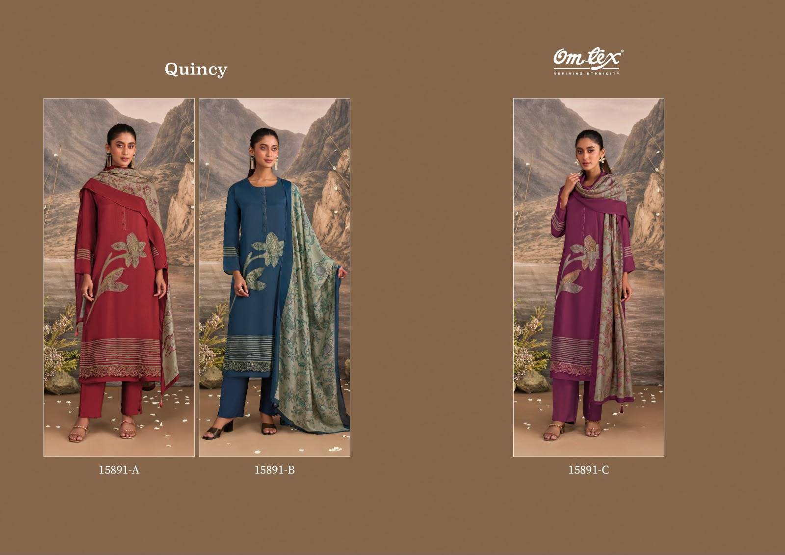 QUINCY By Om Tex 15891 Series Beautiful Festive Suits Stylish Colorful Fancy Casual Wear & Ethnic Wear Muslin Silk Dresses At Wholesale Price